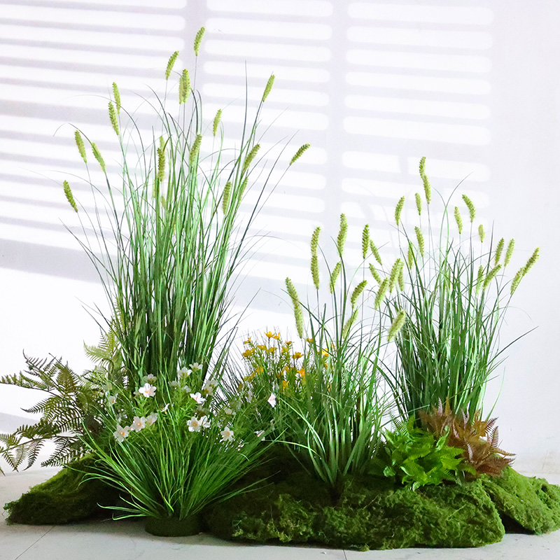 仿真绿色粉色咖色狗尾草盆栽假绿植物芦苇草室内软装造景组合装饰
