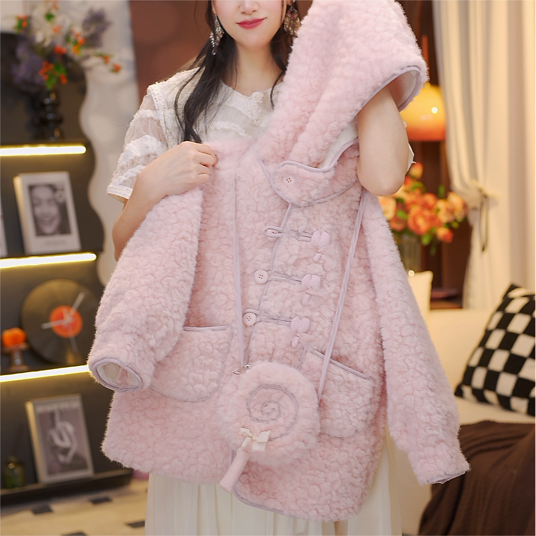 【送包包】冬季新款儿童时尚加绒加厚甜美棒棒糖中长款外套HCE247