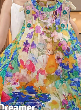 【送帽子】夏季新款儿童多色度假风连衣裙小女孩夏装背心裙HCB779