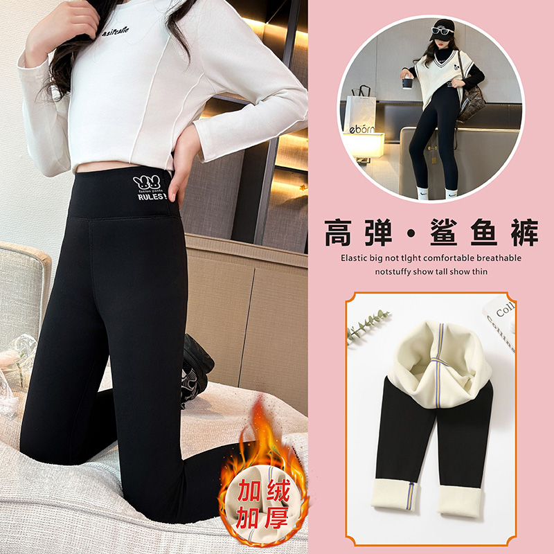 冬季女童加绒加厚鲨鱼裤儿童秋冬外穿保暖裤百搭打底裤HCE147