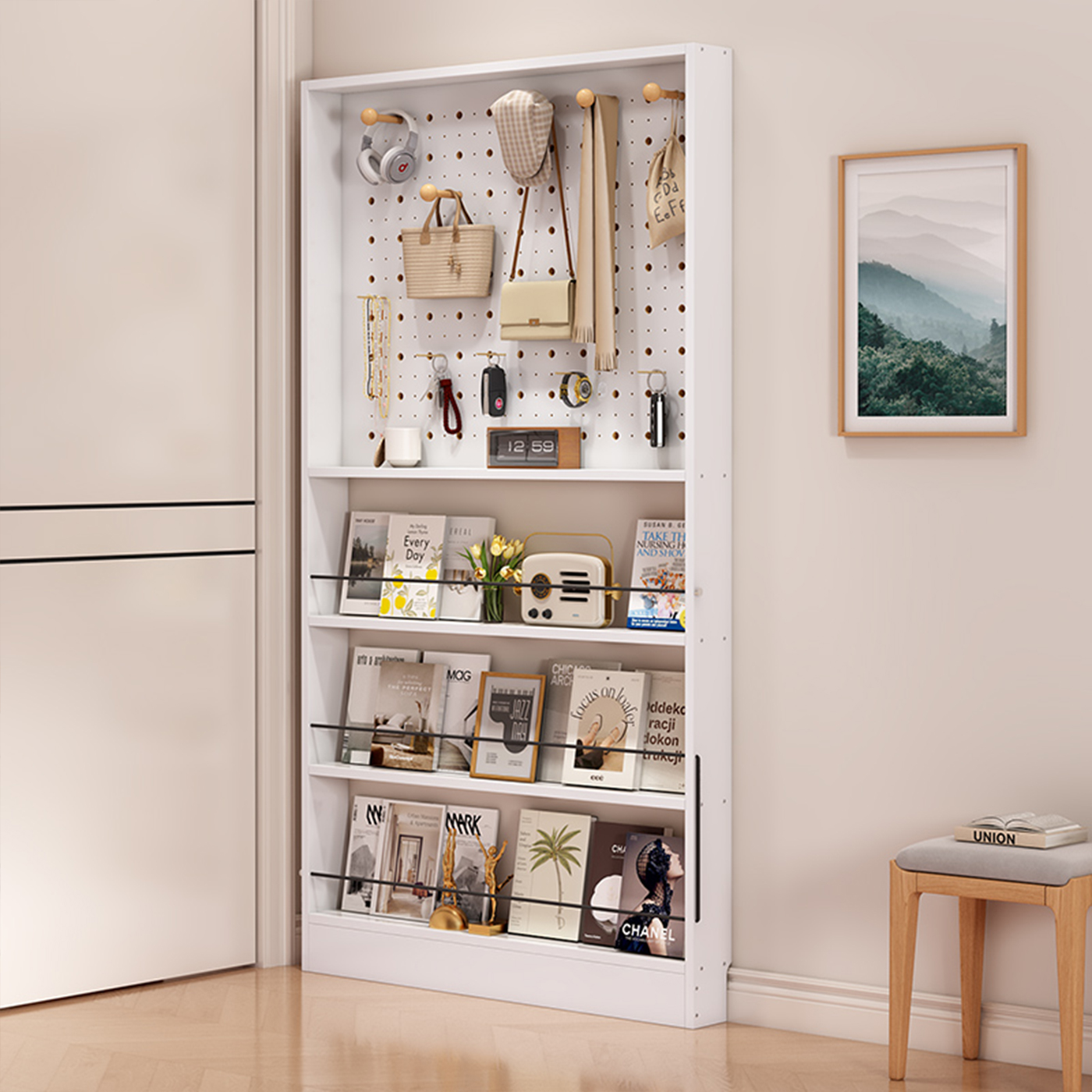 洞洞板门后书架绘本展示架