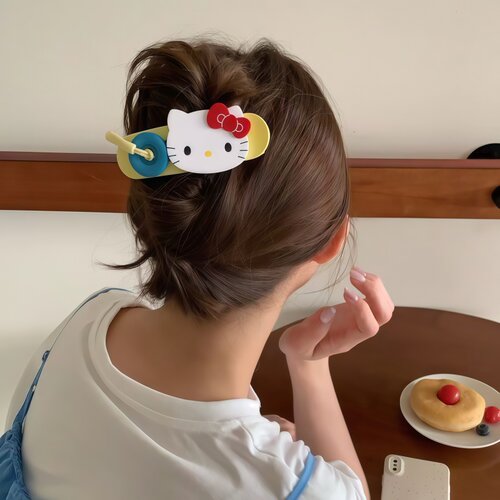 可爱猫kt撞色纽扣发夹女发抓高级日系半扎大号鸭嘴夹子发卡