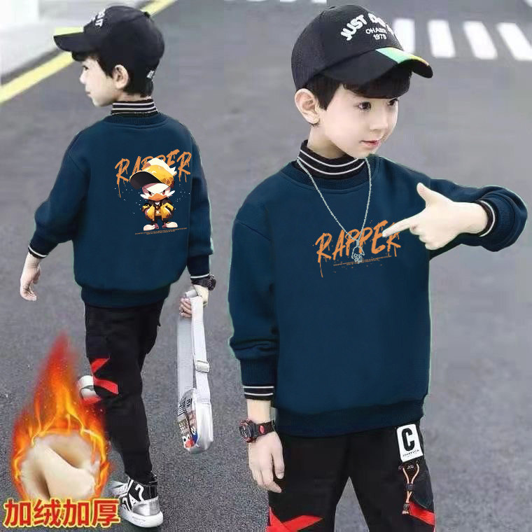 男童秋冬加绒加厚高领保暖卫衣