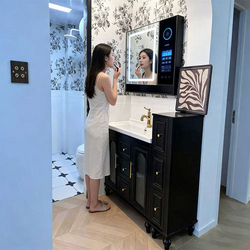 中古风落地浴室柜组合一体盆套装