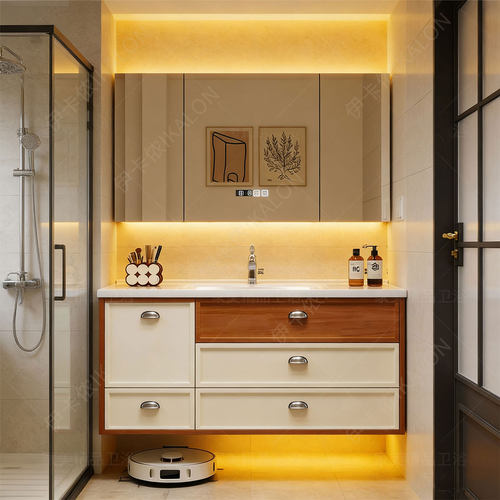 法式复古一体盆拉篮吹风机浴室柜