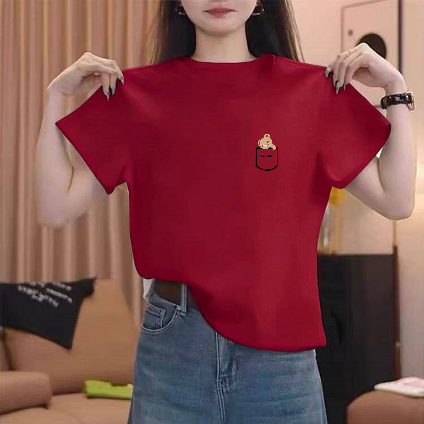 纯棉红色短袖t恤女2026新款爆款马年本命年衣服宽松显瘦内搭上衣