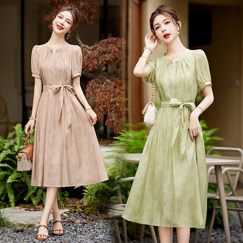 吾爱衣2336款高级感连衣裙女夏季法式收腰气质遮肉小个子裙子