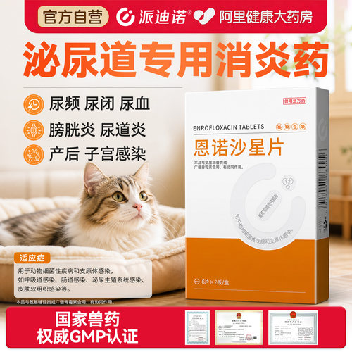 派迪诺恩诺沙星片猫咪尿血尿闭药泌尿系统药宠物专用狗用利尿通