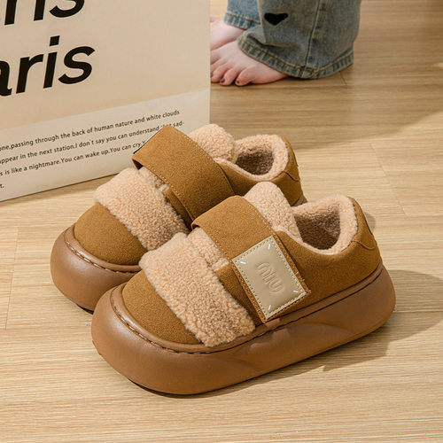 厚底包跟棉拖鞋女冬2024外穿魔术贴羊羔毛绒保暖棉鞋增高防滑