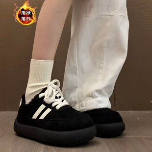 大头面包鞋女2025秋冬新款小众厚底增高德训鞋子丑萌百搭休闲板鞋