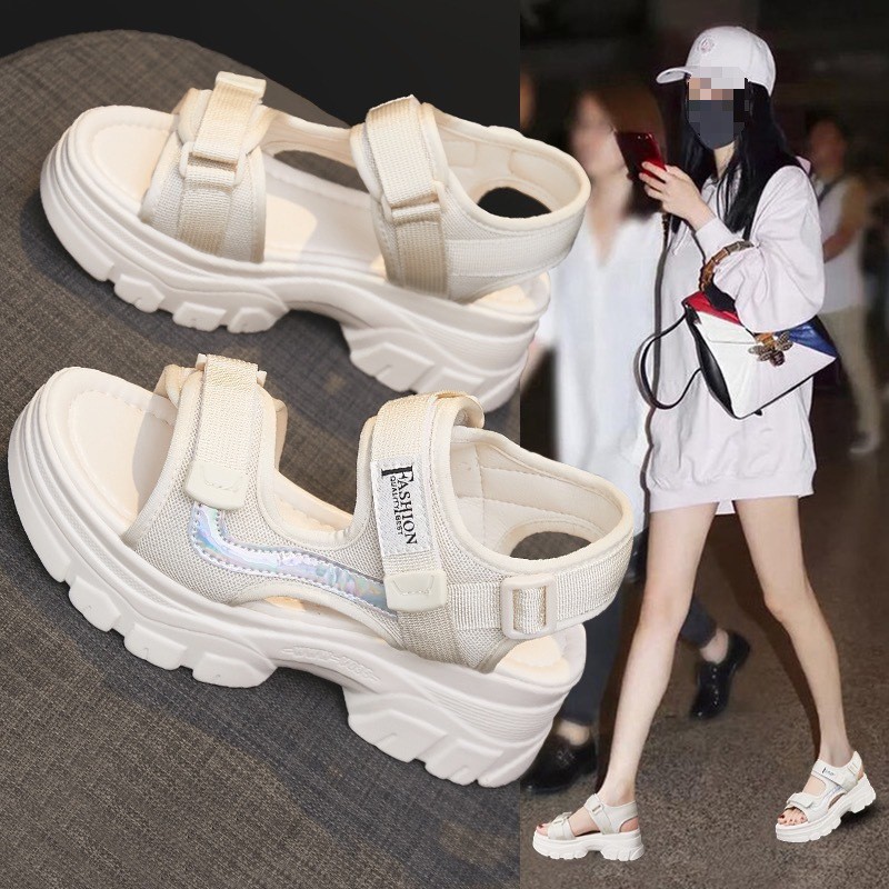 老爹运动凉鞋女软底2025年新款夏季厚底松糕鞋罗马沙滩鞋休闲女鞋