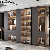 意式 极简书柜书架带玻璃门组合实木展示柜定制家用防尘落地储物柜