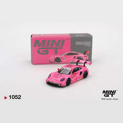 MINIGT1052纸盒粉恐龙保时捷911GT3R#77号赛车64静态合金汽车模型