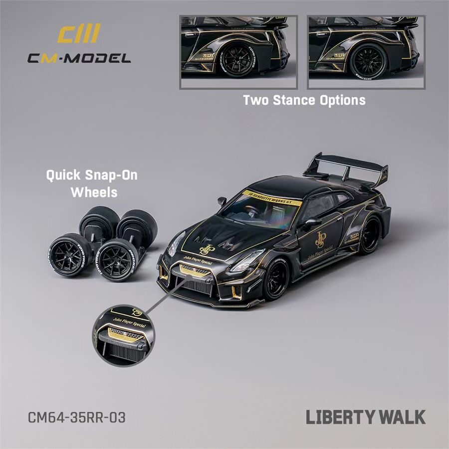 CM尼桑Nissan35GTRR黑金JPSLBWK1:64小比例合金静态汽车模型