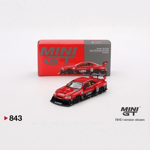MINIGT843港版Nissan尼桑LB-ER34超级剪影漂移红黑64合金汽车模型