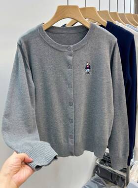 不起球100%纯棉针织衫女开衫2025年春装新款圆领毛衣外套48S精纺