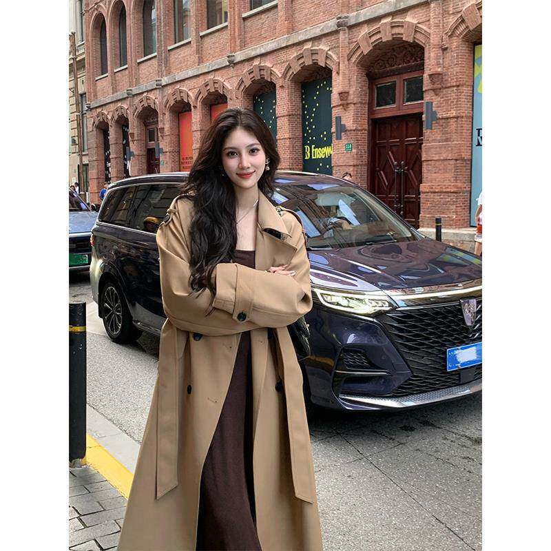 界相【赫塔】卡其色翻领风衣女25秋季高级感长款过膝收腰休闲外套