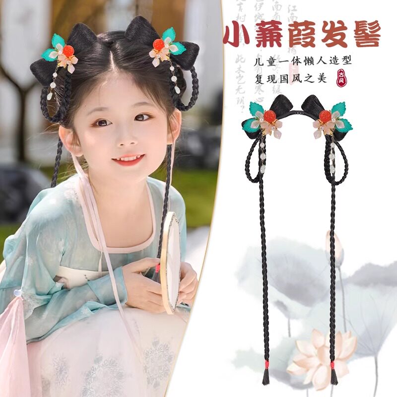儿童汉服头饰假发包古风一体式发箍盘发发髻古装女童发饰垫发发型