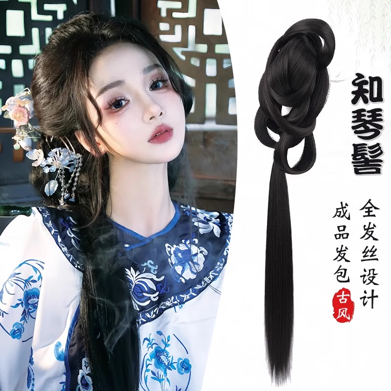 清汉女古风汉服假发一体式清朝发髻盘发旗袍头饰古装抓夹发包垫发