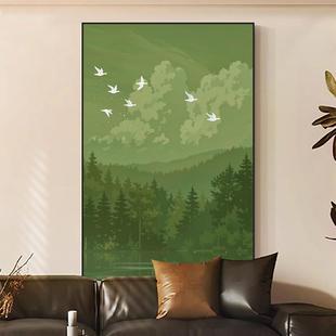 法式复古绿色客厅装饰画中古风玄关挂画沙发背景墙肌理玄关壁画