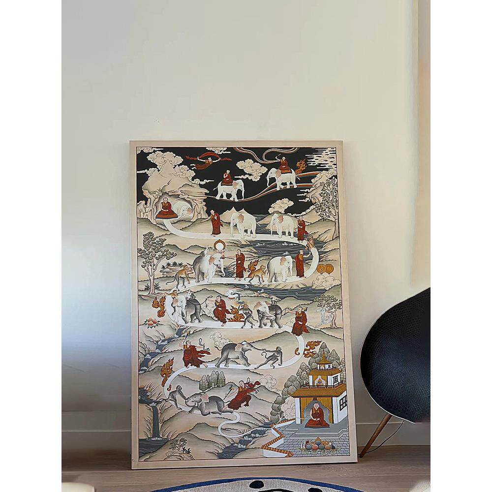 九住心西藏唐卡壁画藏式艺术高级感卧室客厅玄关装饰画茶室挂画