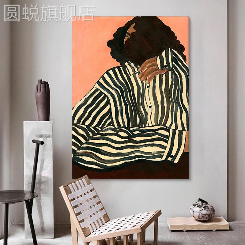客厅摩登人物丙烯挂画肌理油画ins风壁画手绘玄关小众艺术装饰画图片