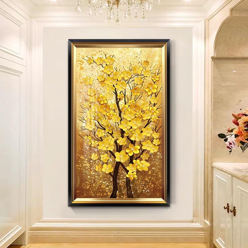 网红美式复古风玄关装饰画高级感入户走廊过道挂画轻奢黄金树进门图片