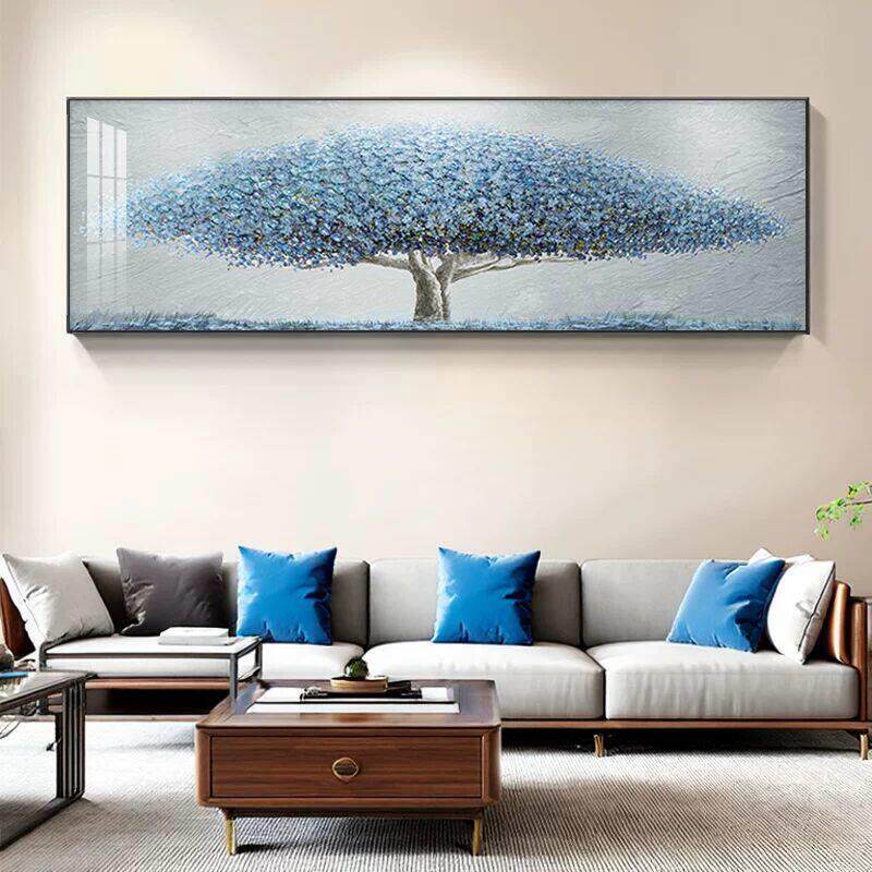 2025新款发财树客厅装饰画沙发背景墙壁画现代简约三联画挂画油画