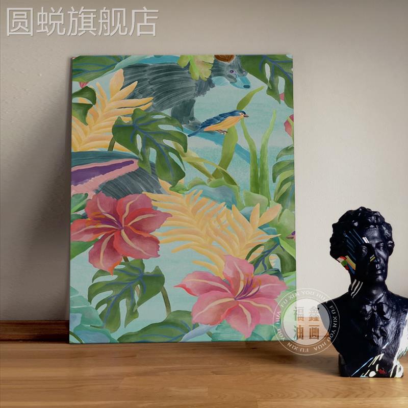 鸟语花香挂画法式中古抽象花卉画纯手绘油画客餐厅玄关别墅装饰画图片
