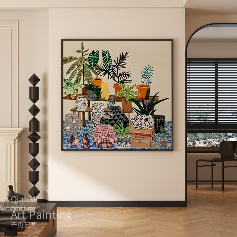 北欧抽象植物酒店民宿餐厅卧室装饰画现代客厅玄关过道背景墙挂画图片