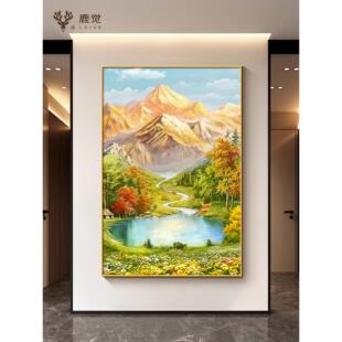 聚宝盆山水画玄关装饰画流水生财入户正对门挂画西墙金山画靠山图
