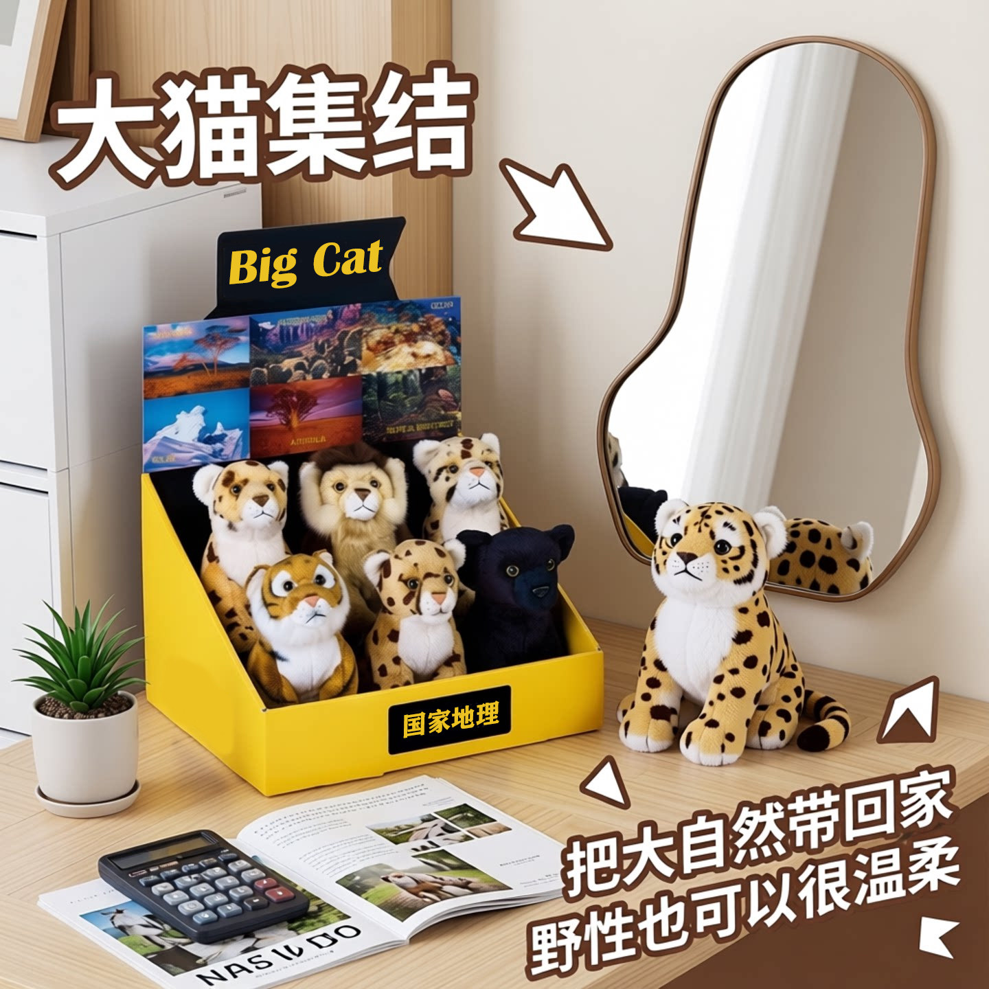 中国国家地理毛绒玩具大猫系列老虎猎豹黑豹礼物狮子摆件公仔生日