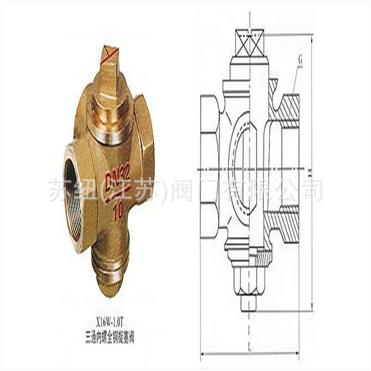 0t_内螺纹全铜三通旋塞阀x14w-1.0t