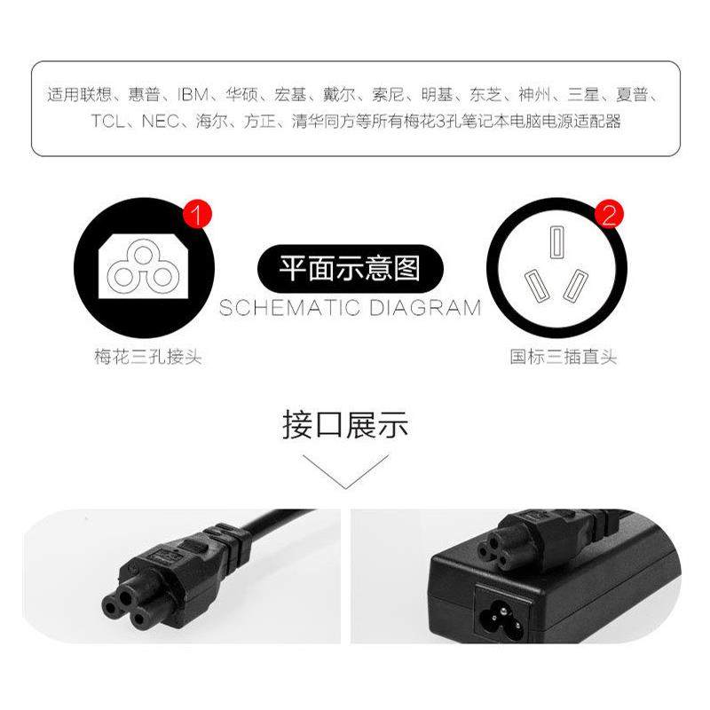 ENVISION易美逊E2719G液晶显示器电源线梅花三孔插头线AC100-240V