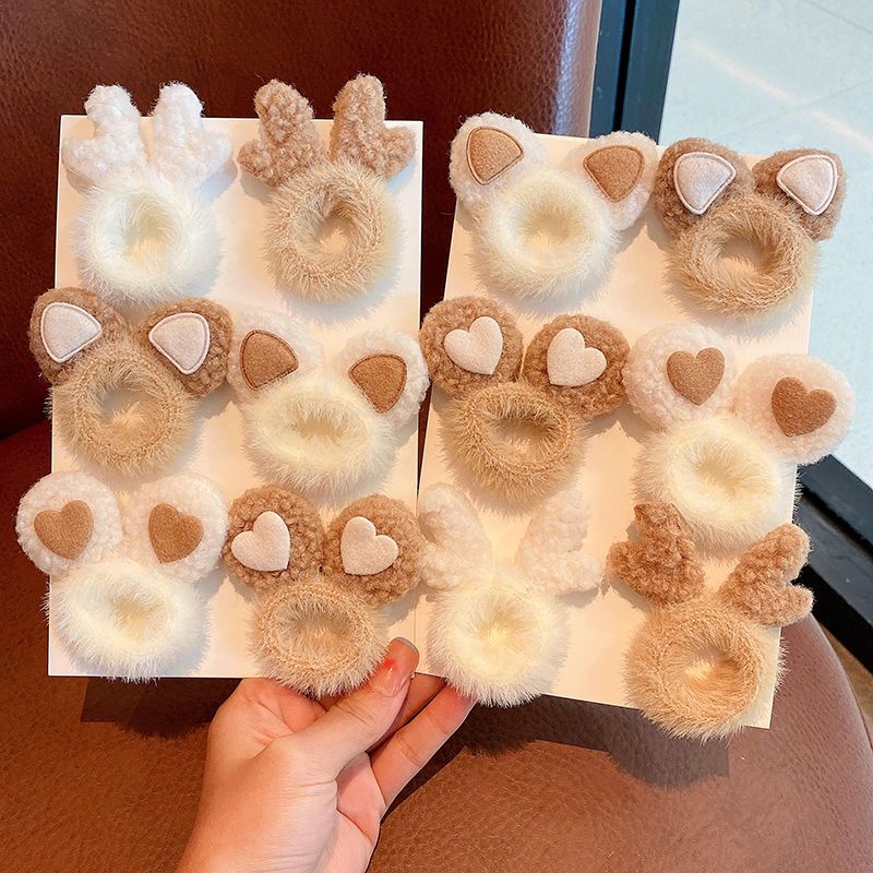 卡通超萌儿童毛绒耳朵奶咖色发圈