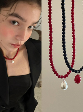 水滴吊坠串珠项链复古轻奢小众