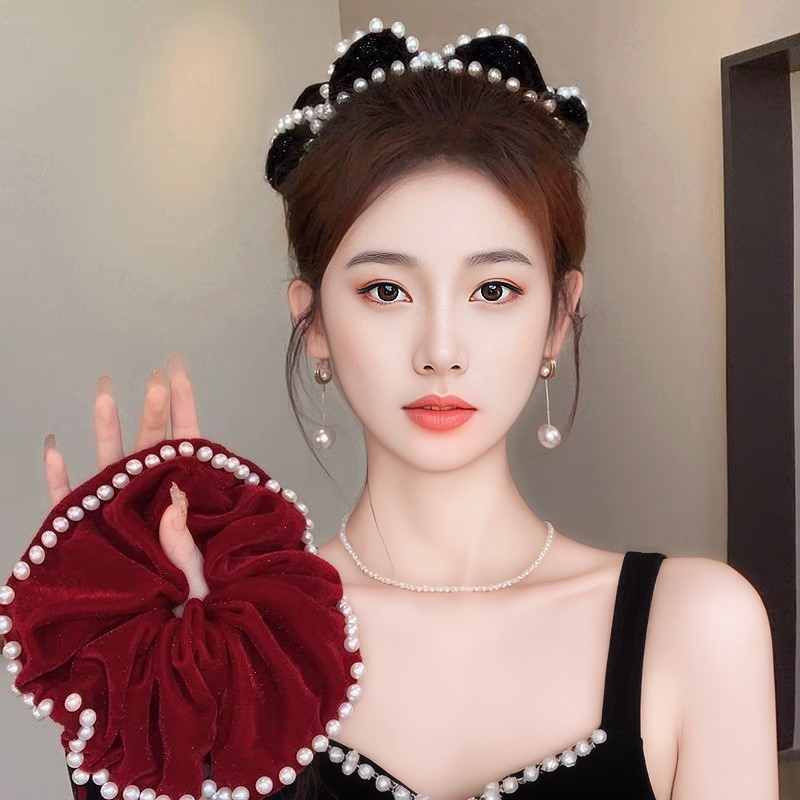 复古法式超大红色丝绒大肠发圈