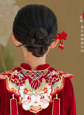 儿童新年红色流苏步摇发簪