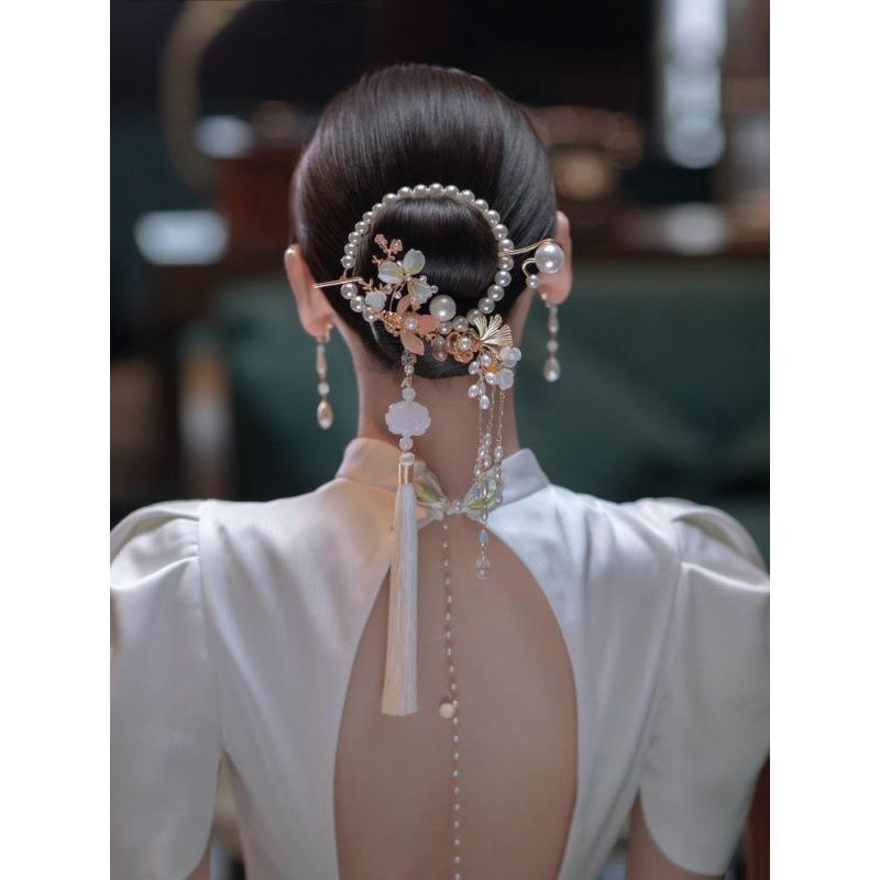 流苏步摇发簪后压发饰复古轻奢