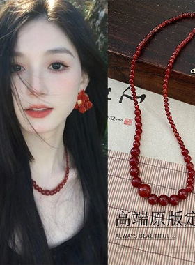 复古显白红色仿玛瑙项链小众