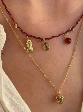 花生彩石编织红绳流苏项链叠戴