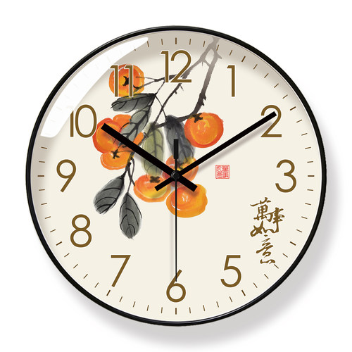 超静音6316国风花鸟挂钟客厅钟表时尚新中式时钟静音扫秒石英钟