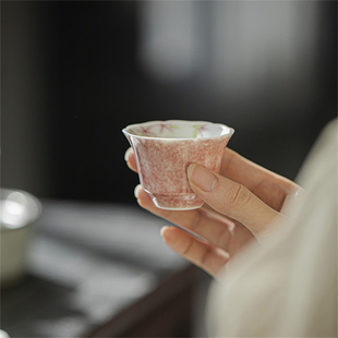 尚品阁丨凤仙粉墨染手绘凌霄花茶杯主人杯个人专用陶瓷品茗杯单杯