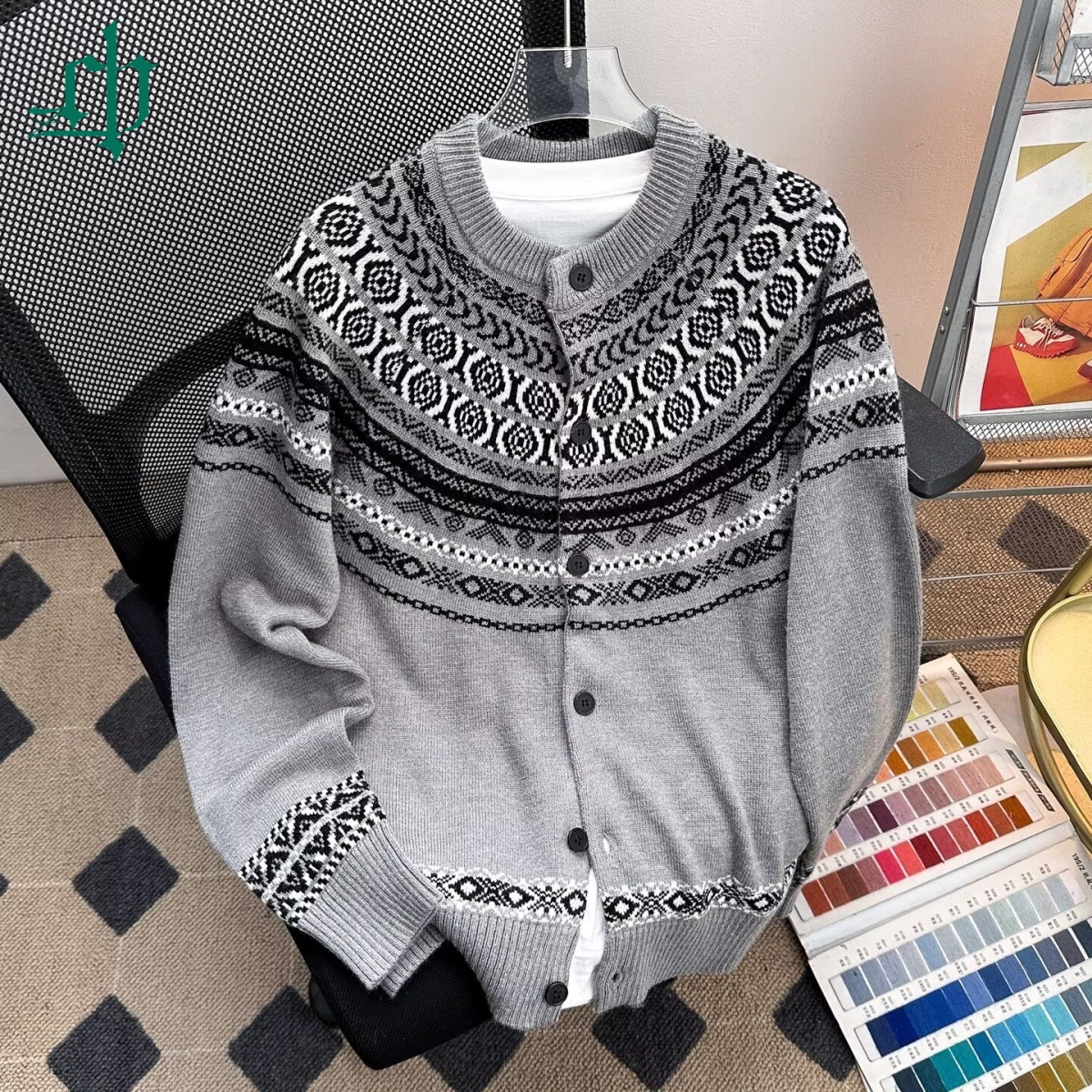 费尔岛羊绒针织开衫毛衣外套