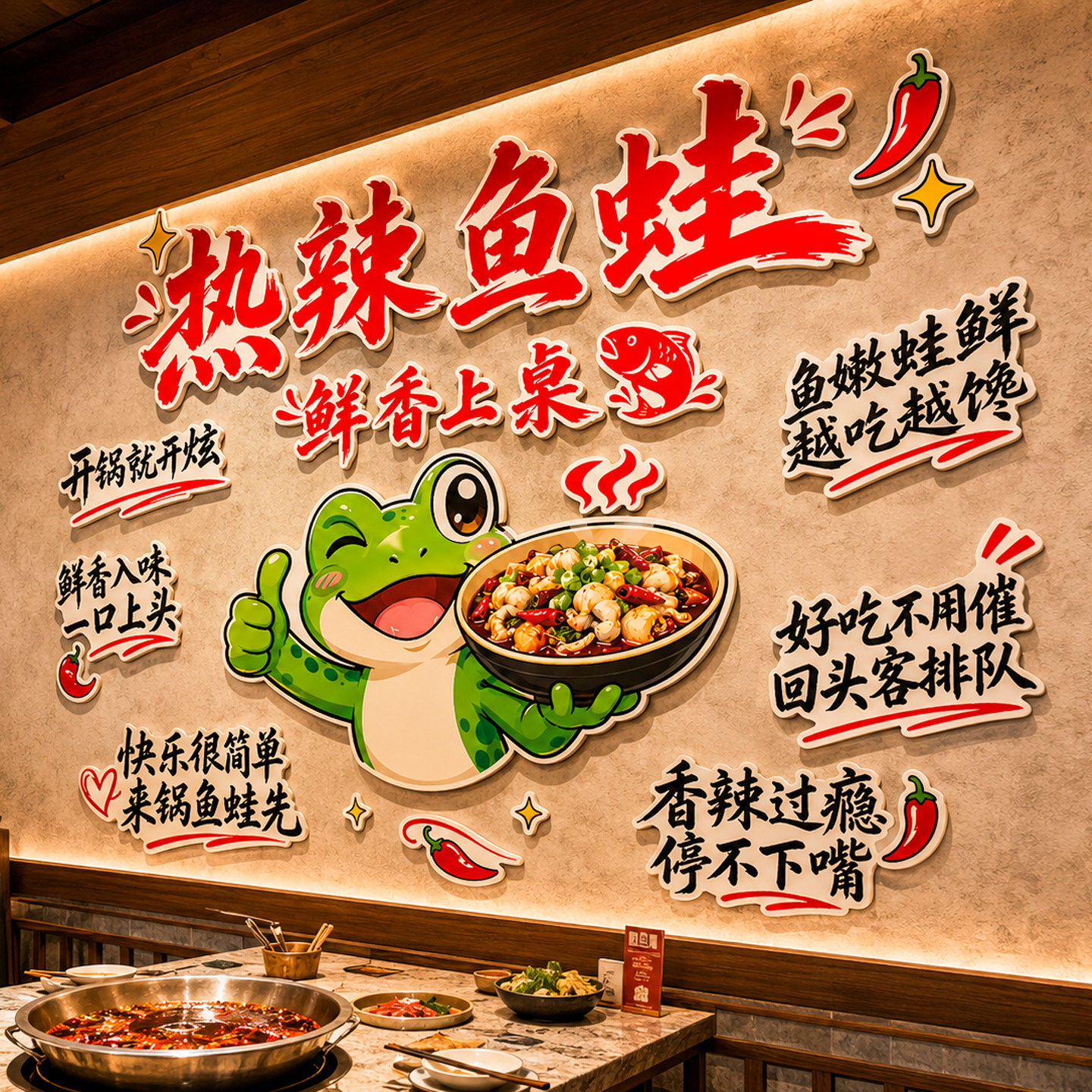 烤鱼牛蛙店墙面装饰广告海报壁画