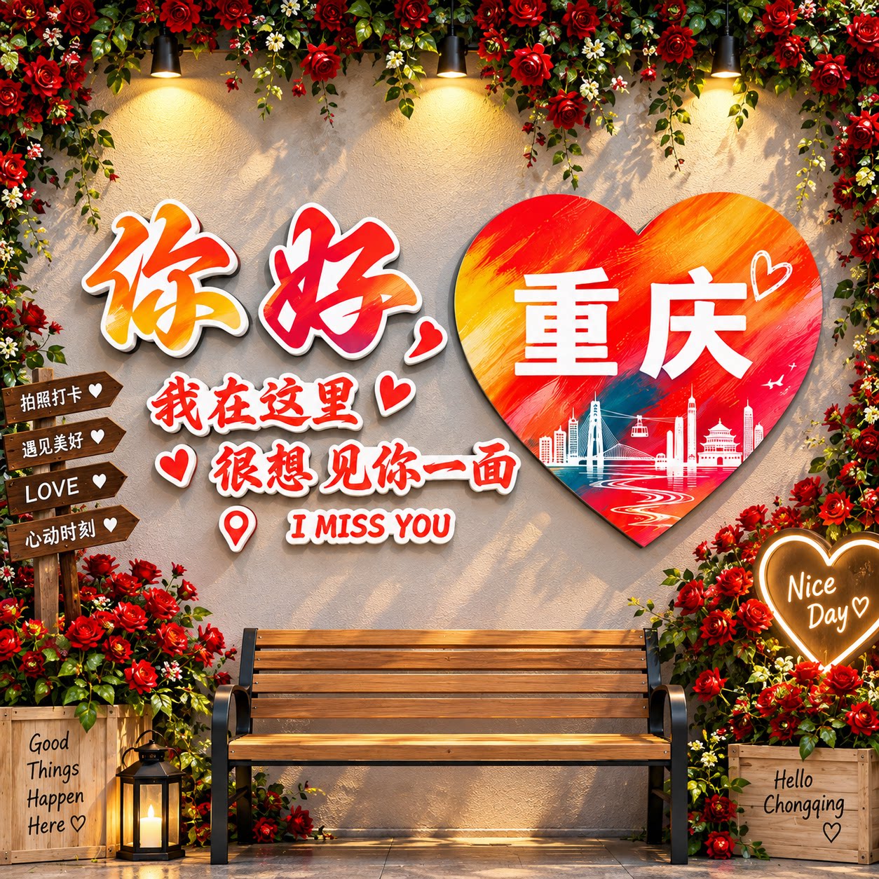 城市名打卡墙拍照区布置网红店铺门口氛围装饰互动墙贴户外造背景