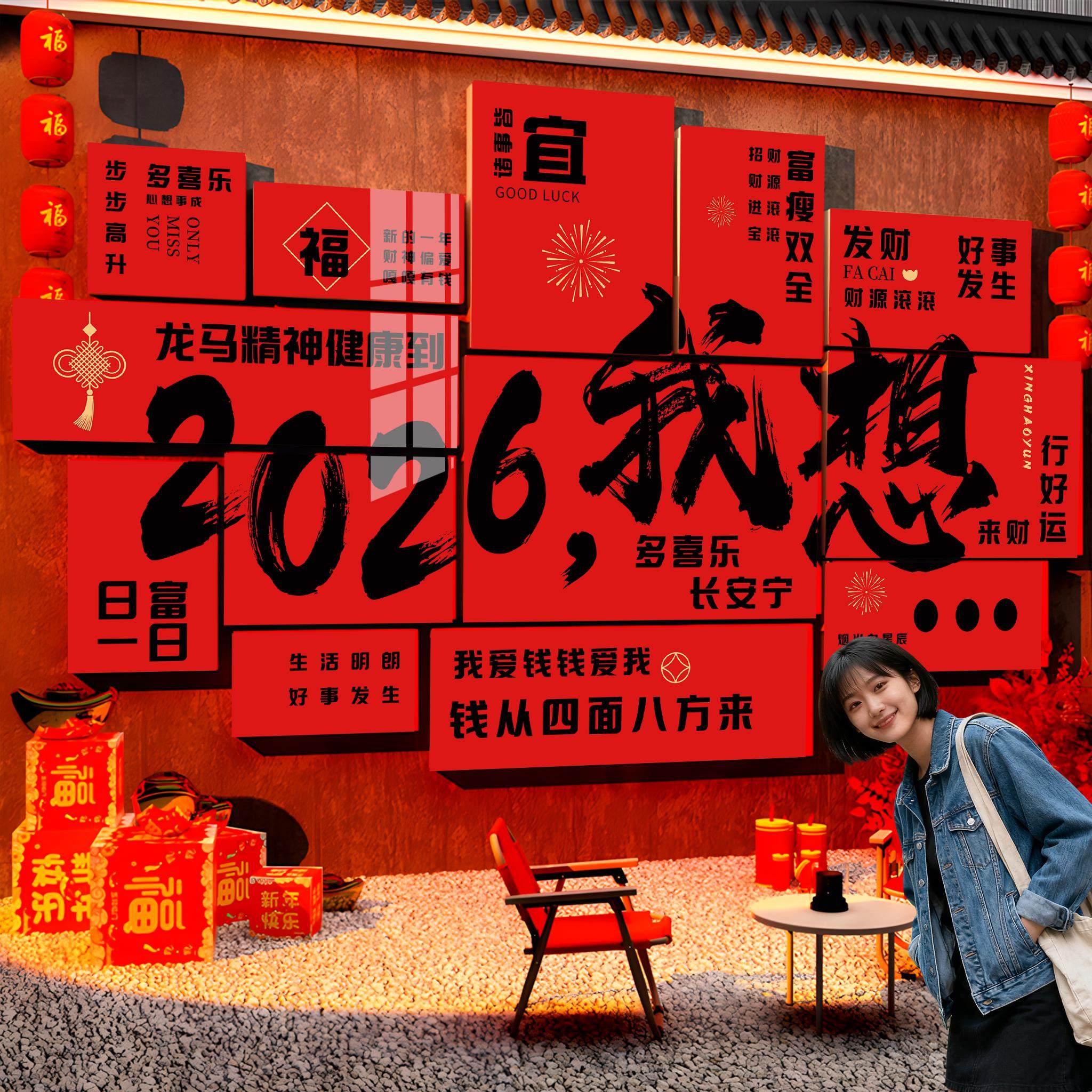 2026新年氛围布置户外造景装饰网红打卡拍照区布置形象背景墙贴纸,家居饰品,文化墙贴,淘宝优惠券,粉丝福利购,淘宝优惠卷