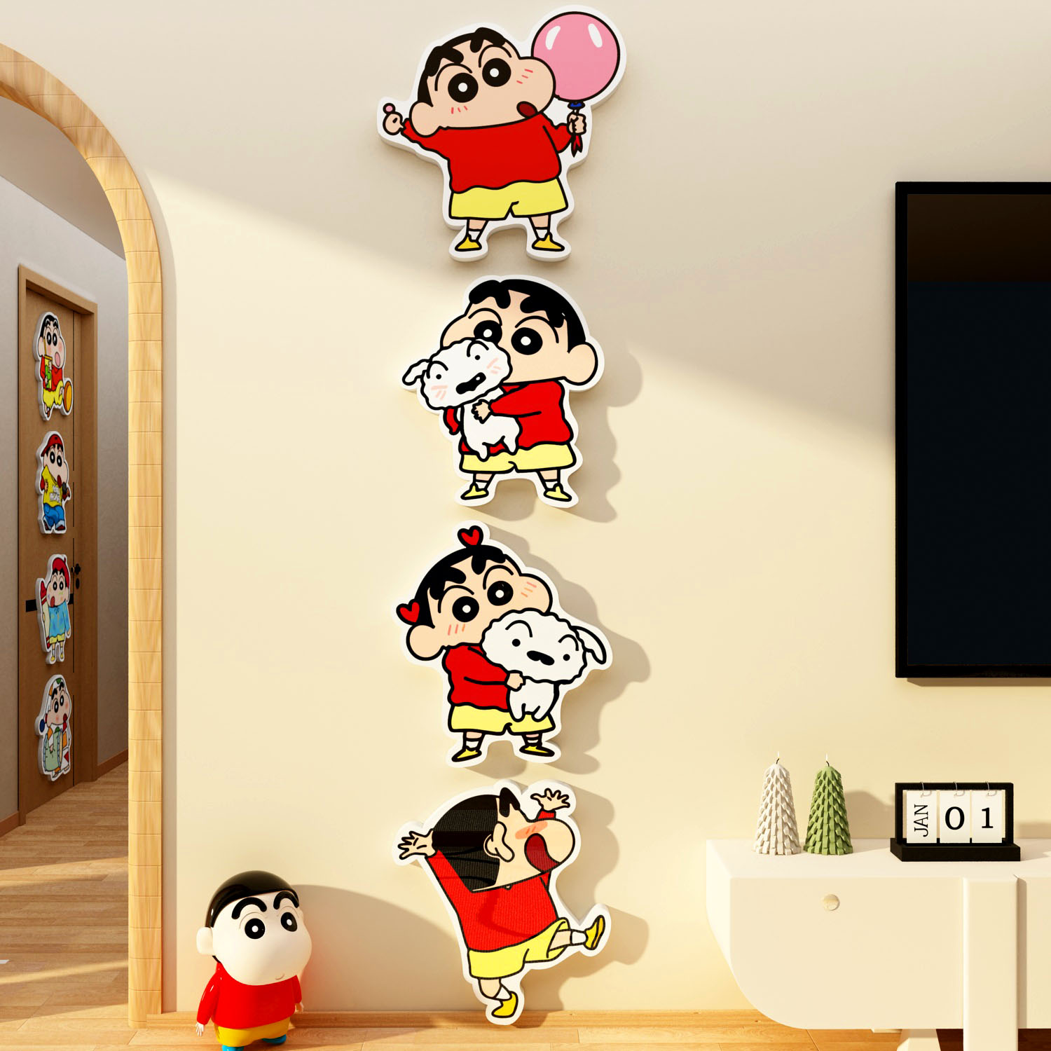 2026马新年电视机背景墙装饰品客厅挂件贴画氛围布置蜡笔小新福字