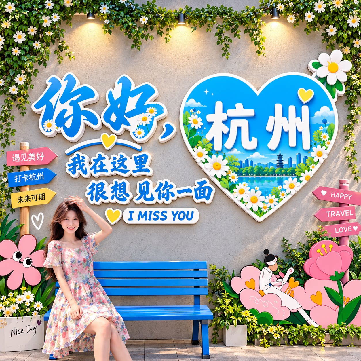 城市名打卡墙拍照区布置网红店铺门口氛围装饰互动墙贴户外造背景