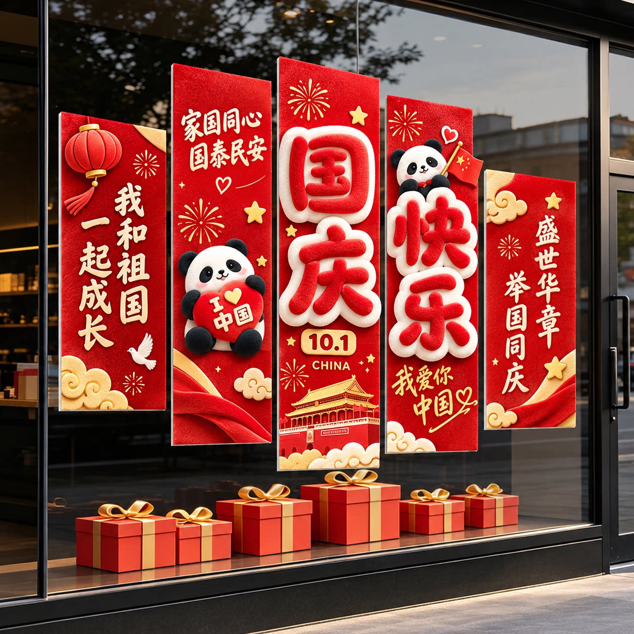 国庆中秋双节氛围场景布置装饰商场店铺橱窗文化墙贴背景墙雪弗板